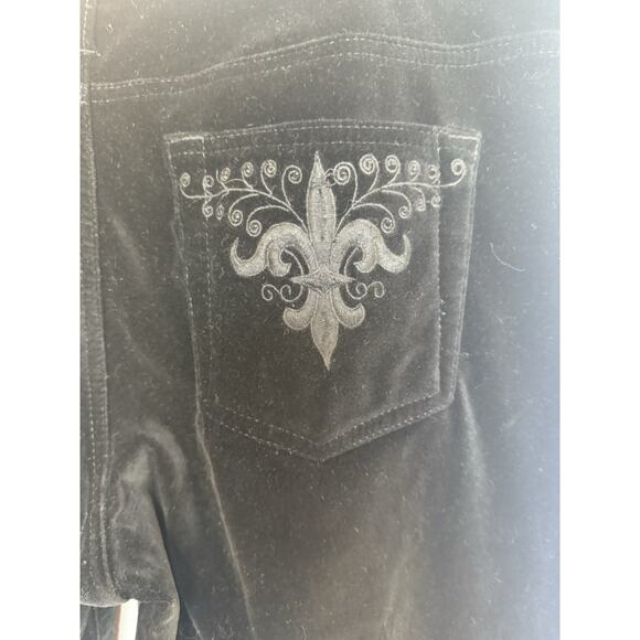 Y2K 317 Embroidered Flare Velvet Pants Womens 32 x 32 Black Fleur De Lis Grunge - Picture 10 of 15